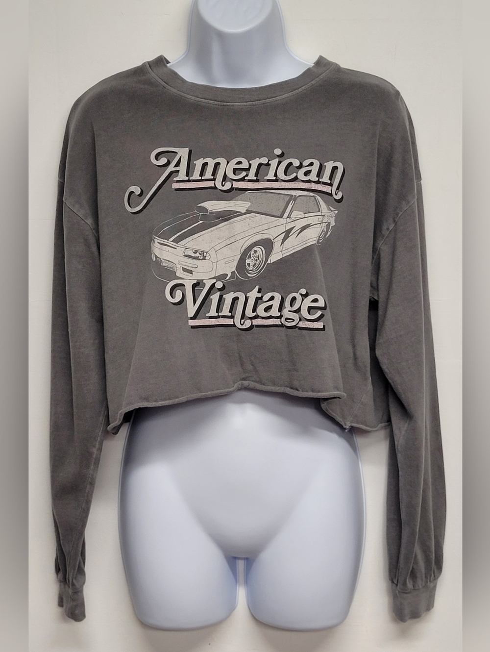 Forever 21 S American Vintage Crop Top Long Sleeves Cotton Grey